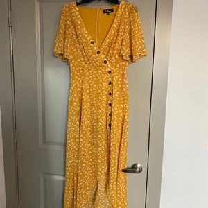 Lulu’s Mustard Yellow High Low Floral Dress Size S